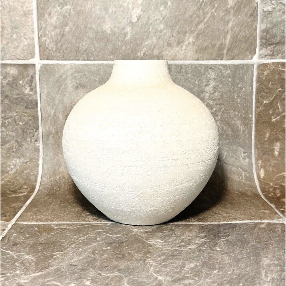 7” Earthenware Fall Texture Vase - Threshold - Light Beige New